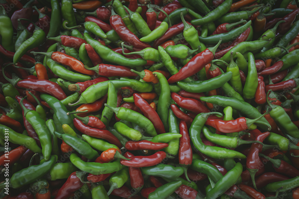 a pile of green and red chili peppers, ready to be used for cooking a pile of green and red chili peppers, ready to be used for cooking
