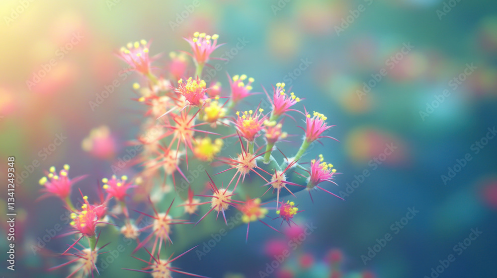 Obraz premium Vibrant close-up of colorful flowering plant with soft bokeh background in natural setting