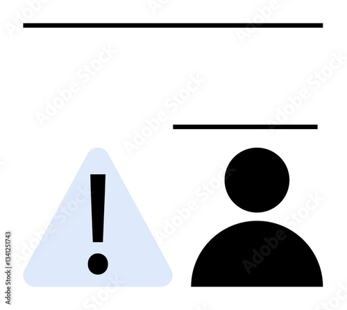 Exclamation mark in a triangle beside a person silhouette conveys urgent notification or user-related alert. Ideal for warning, information, caution, safety, reminder, user action, communication