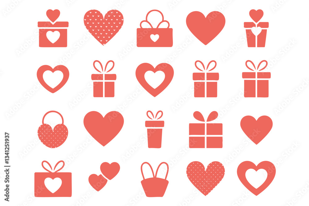 A collection of simple, flat design icons, ideal for Valentine's Day or other celebratory themes