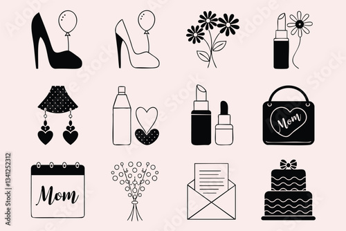 A set of simple, black line art icons perfect for Mother's Day designs