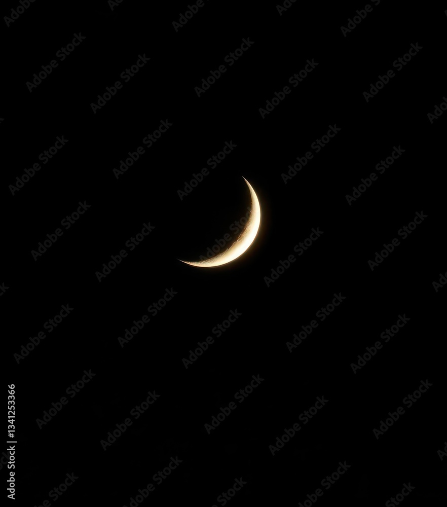 Crescent moon, illuminated sliver against inky black backdrop, waning crescent, space Crescent moon, illuminated sliver against inky black backdrop, waning crescent, space