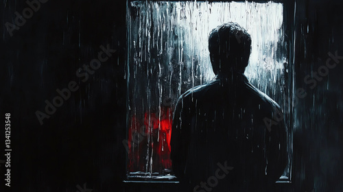silhouette of a man looking out a window