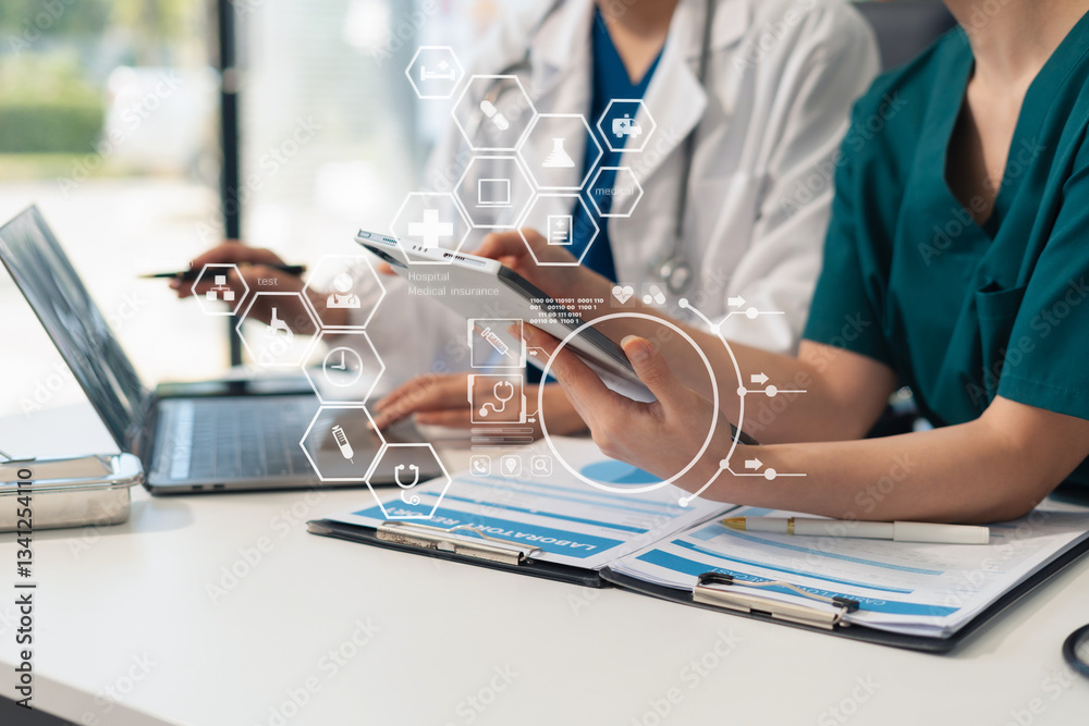 Φωτογραφία Medical team working on digital tablet healthcare doctor technology tablet using computer analyzed the results of medical reports at the hospital