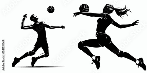 Volleyball player pose action transitioning silhouette shows how athletes shift during rallies.