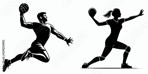 Handball player pose action catching silhouette dynamic motion displays amazing sportsmanship.
