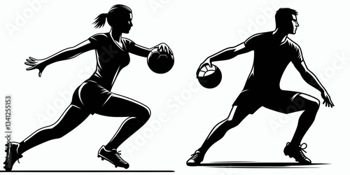 Handball player pose action dribbling silhouette shows fluid movement, a graphic display of prowess in motion.
