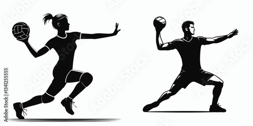 Handball player pose action spin shots silhouette shows the powerful rotation during gameplay.