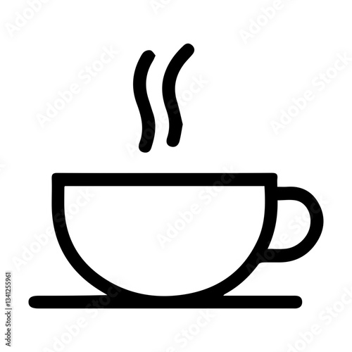 Steaming coffee cup icon, minimalist style, black and white, beverage concept