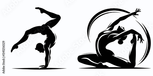 Sport Artistic Gymnastics Somersaults silhouette displays amazing tumbling aerial acrobatics skill.
