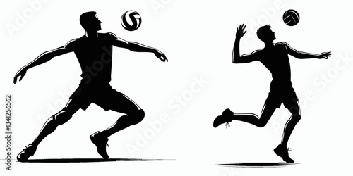 Volleyball player pose action back row attacking silhouette blasts power, embodying raw athletic fervor in the game jump smash.