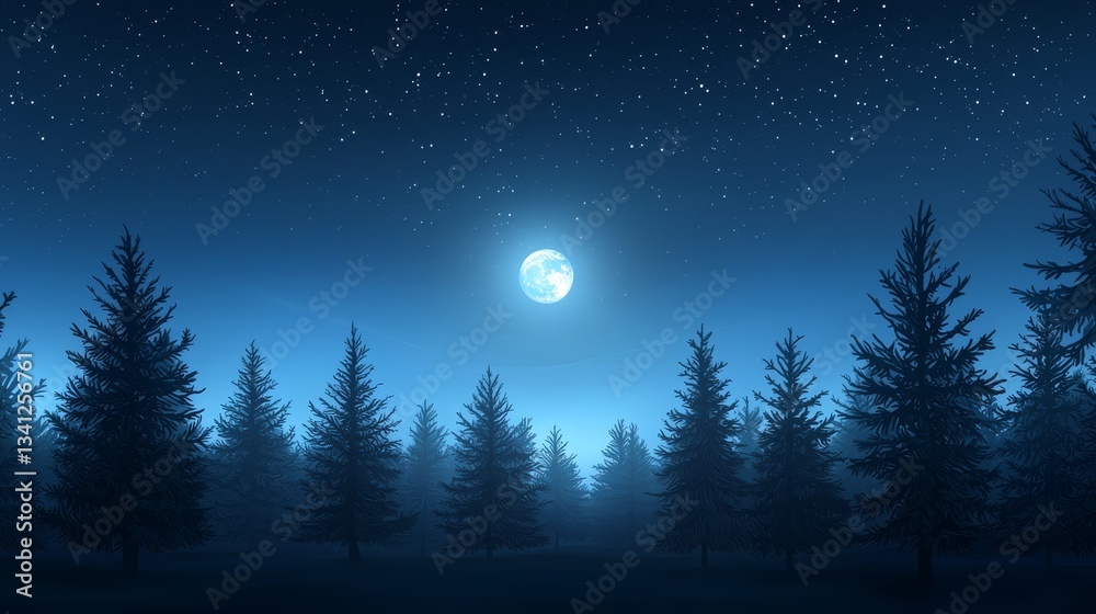 Fototapeta premium Moonlit night in an enchanted forest serene landscape under the stars