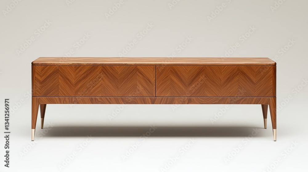 Elegant walnut and brass sideboard with checkerboard pattern for modern interiors