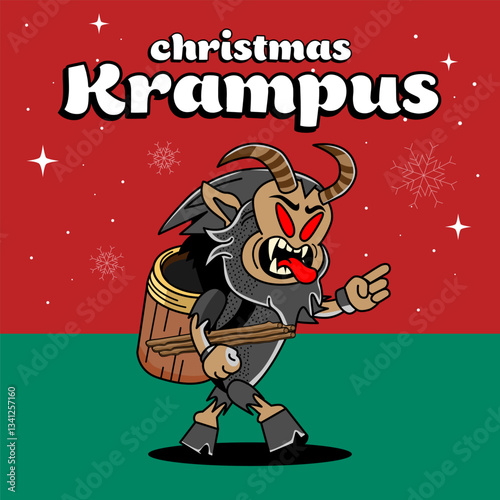 Christmas Retro Groove Krampus Vector Character