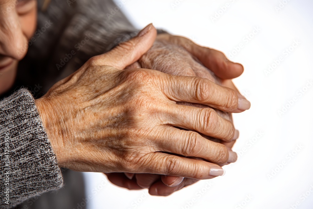 Fototapeta premium Close-up of elderly hands expressing warmth and togetherness.