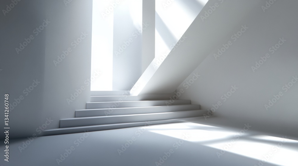 Fototapeta premium Complex interplay of light and shadow in a modern architectural space featuring overlapping shadows from multiple sources during daytime