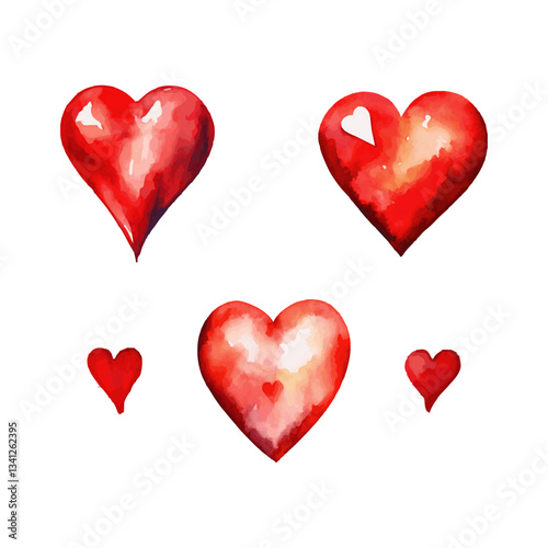 watercolor heart vector set isolated on white background