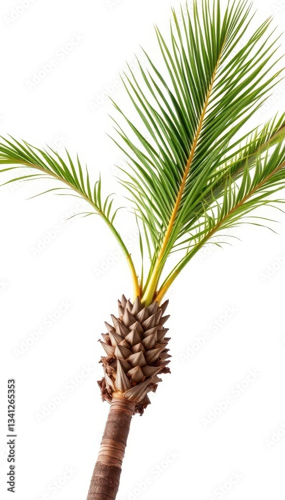 Single palm tree, isolated on pure white background, date palm, plant, botanical