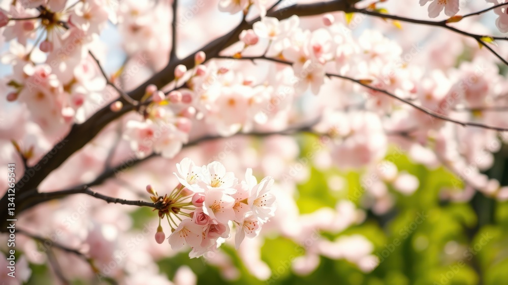 Delicate Pink Blossoms on a Branch in Springtime Sunlight Delicate Pink Blossoms on a Branch in Springtime Sunlight