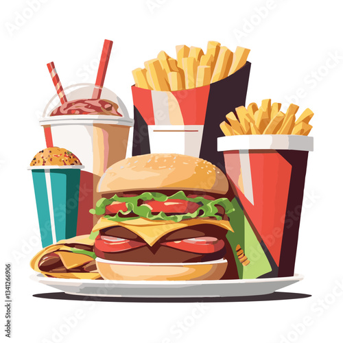 fastfood, fast, snack, food, meal, background, delicious, dinner, lunch, fat, american, unhealthy, burger, menu, restaurant, junk, isolated, meat, tasty, cheeseburger, set, hamburger, sandwich, cuisin
