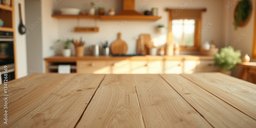Rustic kitchen table with a blurred background showcasing natural wood grain and a warm, inviting atmosphere Rustic kitchen table with a blurred background showcasing natural wood grain and a warm, inviting atmosphere
