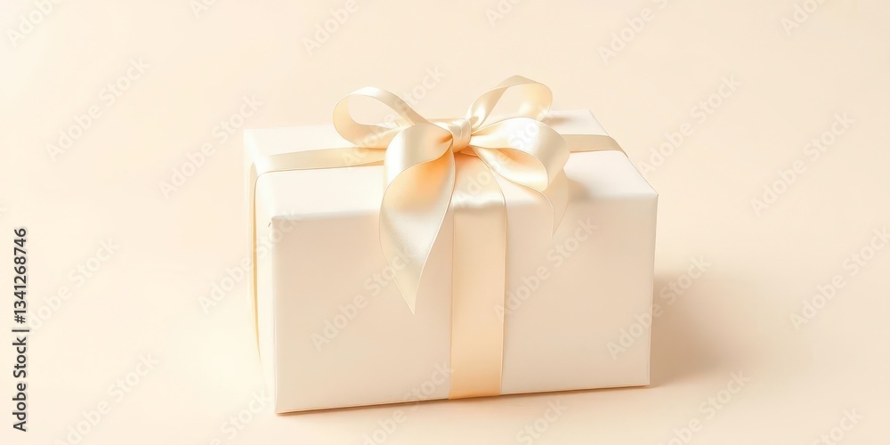 Elegant cream gift box, tied with a satin ribbon, on a neutral background, smooth, cream gift box Elegant cream gift box, tied with a satin ribbon, on a neutral background, smooth, cream gift box