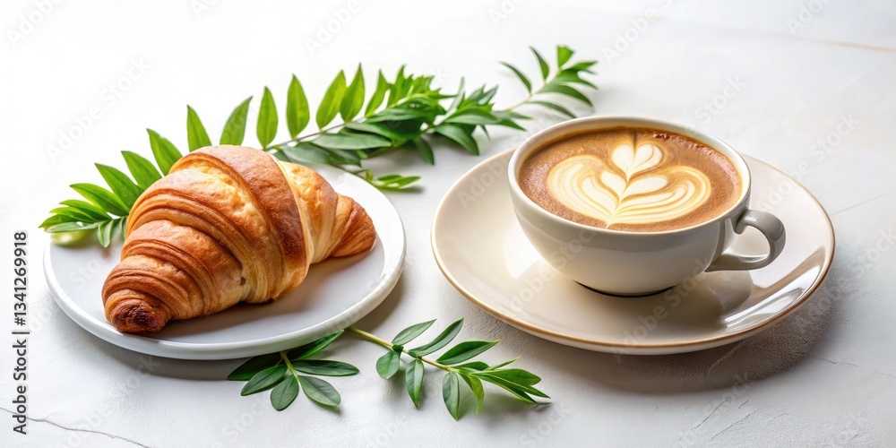 Cozy Breakfast: Latte, Croissant, Greenery - Rule of Thirds Photography Cozy Breakfast: Latte, Croissant, Greenery - Rule of Thirds Photography