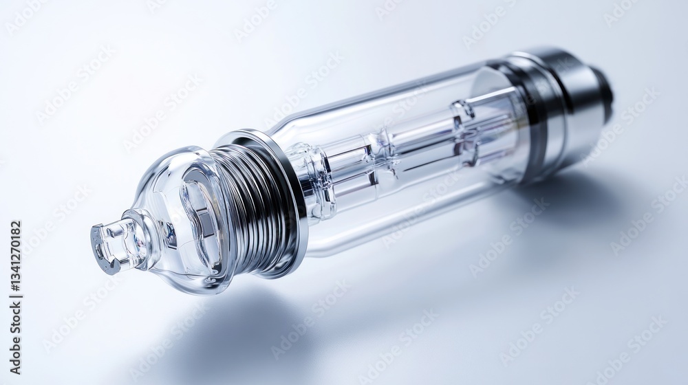 A transparent glass tube with metal ends, likely used in technology or scientific applications. A transparent glass tube with metal ends, likely used in technology or scientific applications.