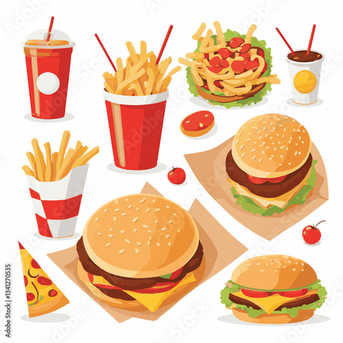 fastfood, fast, snack, food, meal, background, delicious, dinner, lunch, fat, american, unhealthy, burger, menu, restaurant, junk, isolated, meat, tasty, cheeseburger, set, hamburger, sandwich, cuisin
