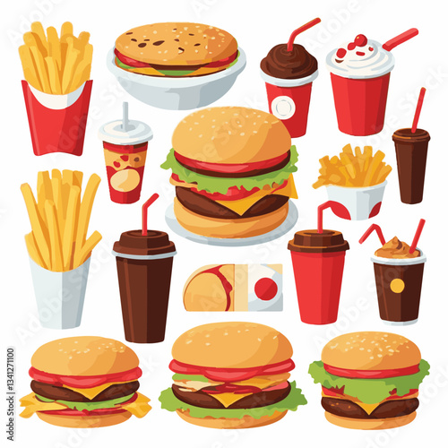 fastfood, fast, snack, food, meal, background, delicious, dinner, lunch, fat, american, unhealthy, burger, menu, restaurant, junk, isolated, meat, tasty, cheeseburger, set, hamburger, sandwich, cuisin