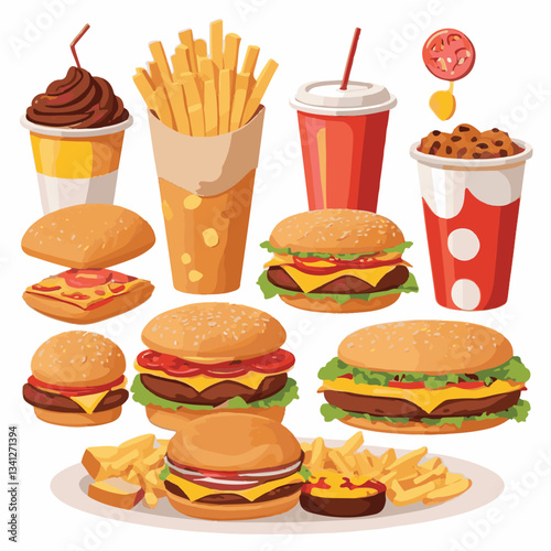 fastfood, fast, snack, food, meal, background, delicious, dinner, lunch, fat, american, unhealthy, burger, menu, restaurant, junk, isolated, meat, tasty, cheeseburger, set, hamburger, sandwich, cuisin