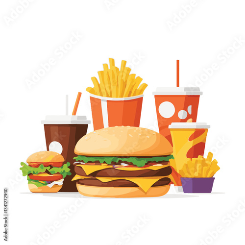 fastfood, fast, snack, food, meal, background, delicious, dinner, lunch, fat, american, unhealthy, burger, menu, restaurant, junk, isolated, meat, tasty, cheeseburger, set, hamburger, sandwich, cuisin