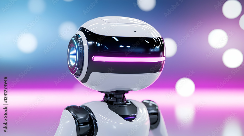 Friendly Robotic Therapist Assistant with Glowing Pink Lights Friendly Robotic Therapist Assistant with Glowing Pink Lights