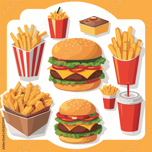 fastfood, fast, snack, food, meal, background, delicious, dinner, lunch, fat, american, unhealthy, burger, menu, restaurant, junk, isolated, meat, tasty, cheeseburger, set, hamburger, sandwich, cuisin