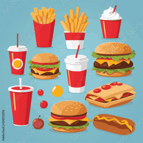 fastfood, fast, snack, food, meal, background, delicious, dinner, lunch, fat, american, unhealthy, burger, menu, restaurant, junk, isolated, meat, tasty, cheeseburger, set, hamburger, sandwich, cuisin