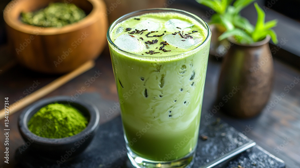 Iced matcha latte, authentic Japanese matcha latte Iced matcha latte, authentic Japanese matcha latte