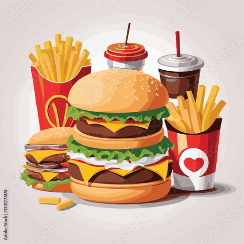 fastfood, fast, snack, meal, food, delicious, background, dinner, lunch, american, fat, burger, unhealthy, isolated, junk, menu, restaurant, meat, set, hamburger, cheeseburger, tasty, chicken, eat, cu
