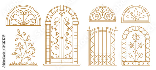 Vector set of design elements and illustrations in simple linear style - boho arch logo design elements and frames for social media stories and posts