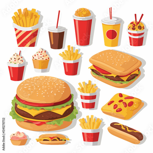 fastfood, fast, snack, meal, food, delicious, background, dinner, lunch, american, fat, burger, unhealthy, isolated, junk, menu, restaurant, meat, set, hamburger, cheeseburger, tasty, chicken, eat, cu