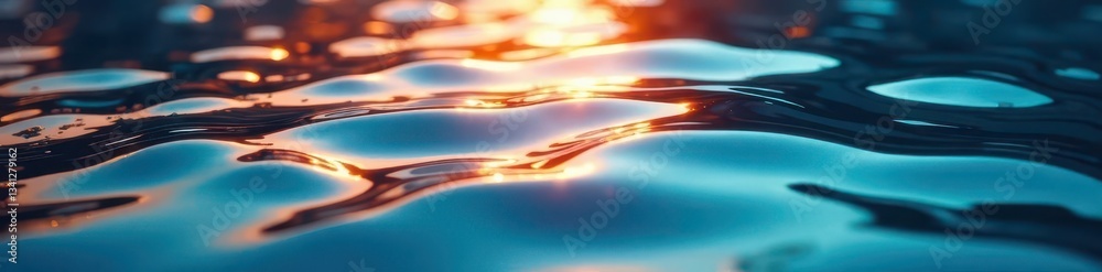 Distorted reflection in shimmering water ripples, light, motion, environment Distorted reflection in shimmering water ripples, light, motion, environment