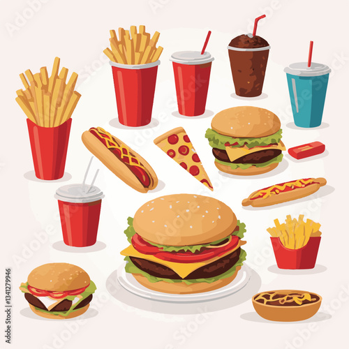 fastfood, fast, snack, meal, food, delicious, background, dinner, lunch, american, fat, burger, unhealthy, isolated, junk, menu, restaurant, meat, set, hamburger, cheeseburger, tasty, chicken, eat, cu