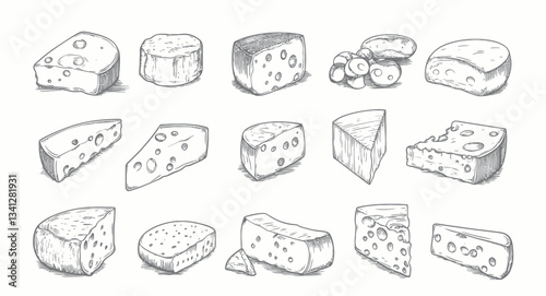 Hand Drawn Cheese Collection: Minimalist Vector Illustrations for Food Branding and Menus