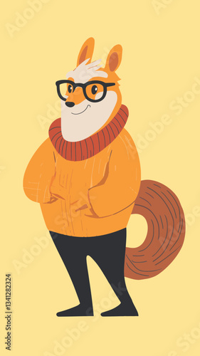 Elderly Anthropomorphic Squirrel Character in Sweater and Glasses Vector Illustration