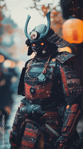 Samurai Robot with Japanese Aesthetic and Wibu Appeal: Futuristic Warrior Design