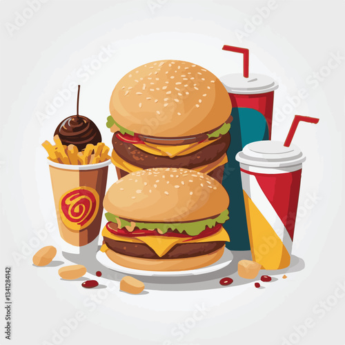 fastfood, fast, snack, meal, food, delicious, background, dinner, lunch, american, fat, burger, unhealthy, isolated, junk, menu, restaurant, meat, set, hamburger, cheeseburger, tasty, chicken, eat, cu