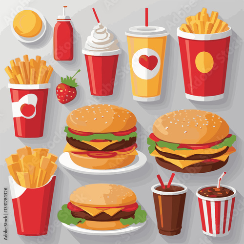 fastfood, fast, snack, meal, food, delicious, background, dinner, lunch, american, fat, burger, unhealthy, isolated, junk, menu, restaurant, meat, set, hamburger, cheeseburger, tasty, chicken, eat, cu