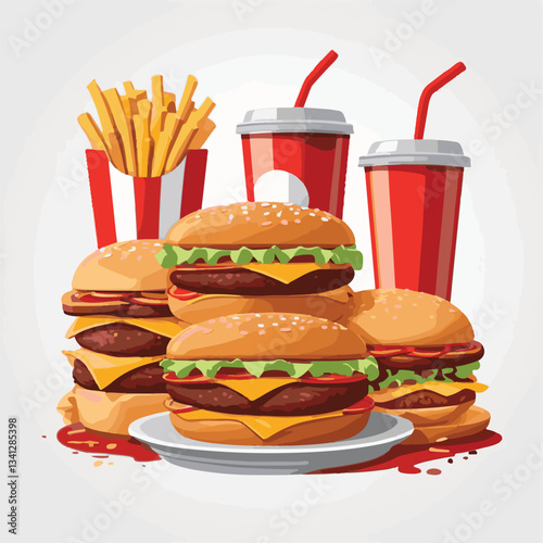 fastfood, fast, snack, food, meal, delicious, background, lunch, dinner, fat, american, burger, unhealthy, restaurant, meat, isolated, junk, menu, cheeseburger, tasty, set, hamburger, sandwich, cuisin