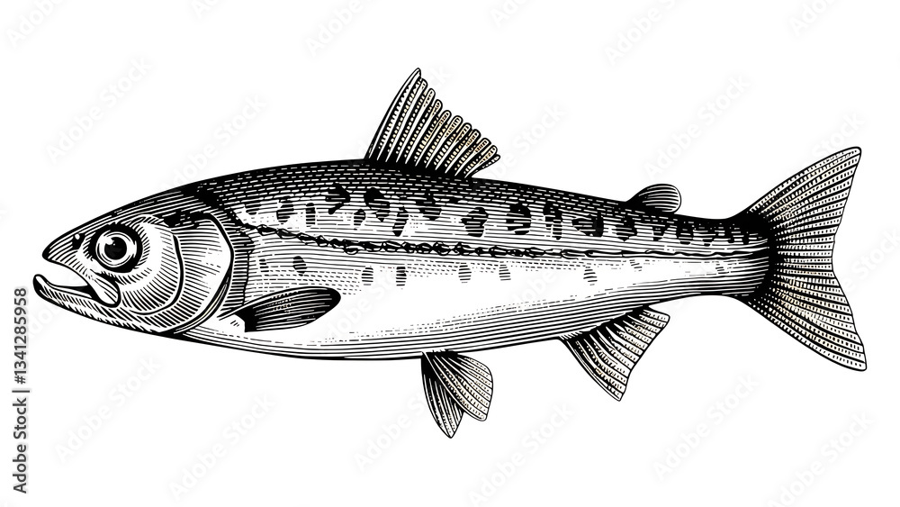 Obraz premium fish on a white background.Sardine fish hand drawing vintage engraving illustration isolated on white background.