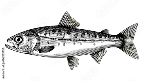 fish on a white background.Sardine fish hand drawing vintage engraving illustration isolated on white background.