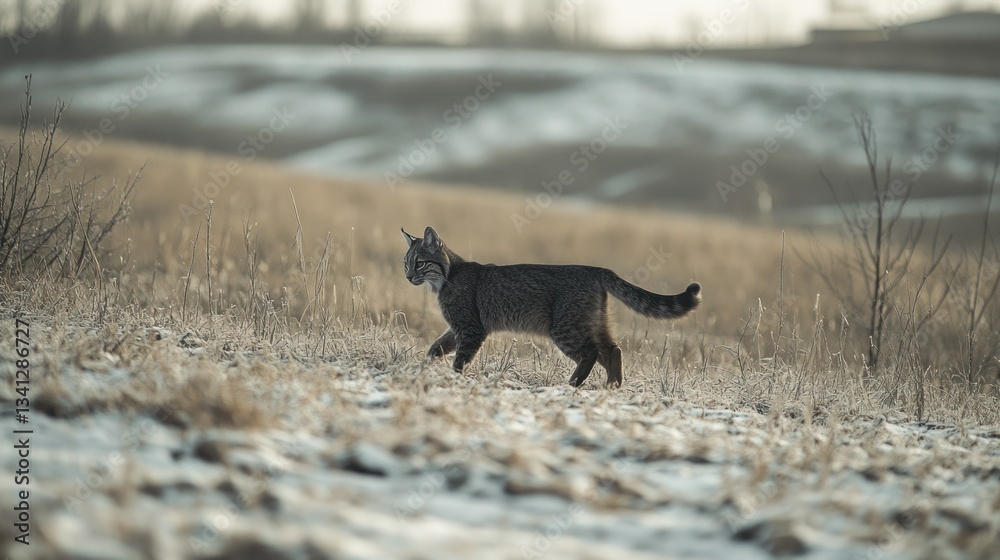Wildcat strolls snowy field Wildcat strolls snowy field